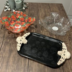 LOT of 3 Halloween serving trays/bowls